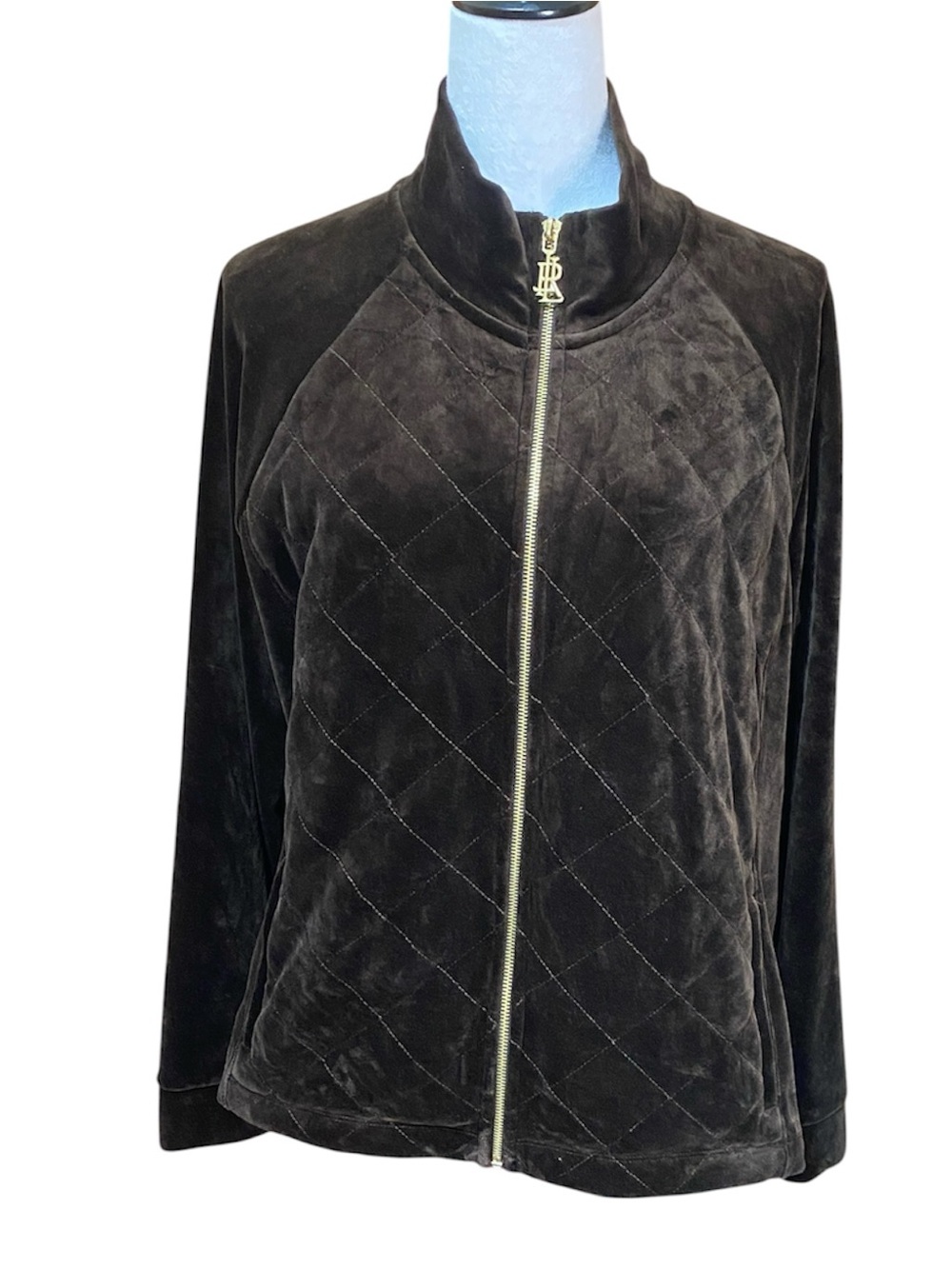Lauren Ralph Lauren Brown Velvet Velour Full Zip Track Jacket Sweatshirt